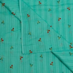 Firozi Colour Cotton Embroidered Fabric