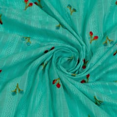 Firozi Colour Cotton Embroidered Fabric