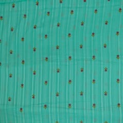 Firozi Colour Cotton Embroidered Fabric
