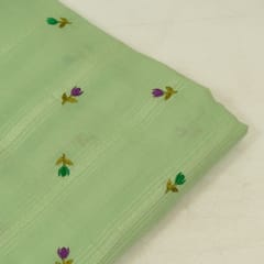 Green Colour Cotton Embroidered Fabric