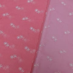 Pink Colour Kota Doria Embroidered Fabric