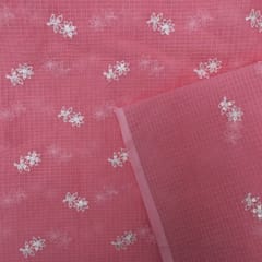 Pink Colour Kota Doria Embroidered Fabric