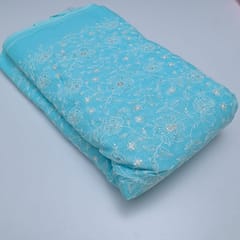 Firozi Colour Kota Doria Embroidered Fabric