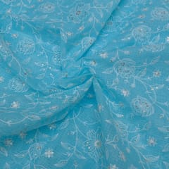 Firozi Colour Kota Doria Embroidered Fabric