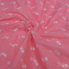 Pink Colour Kota Doria Embroidered Fabric