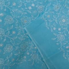 Firozi Colour Kota Doria Embroidered Fabric
