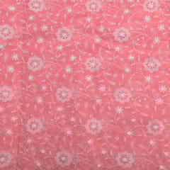 Pink Colour Kota Doria Embroidered Fabric