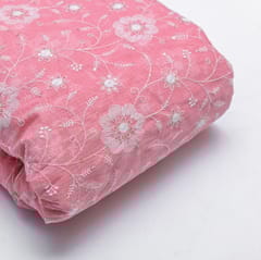 Pink Colour Kota Doria Embroidered Fabric