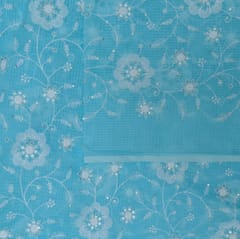 Firozi Colour Kota Doria Embroidered Fabric