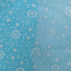 Firozi Colour Kota Doria Embroidered Fabric