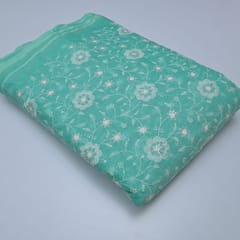 Green Colour Kota Doria Embroidered Fabric