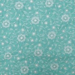 Green Colour Kota Doria Embroidered Fabric