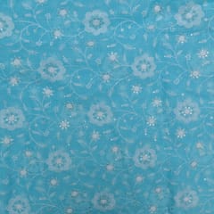 Firozi Colour Kota Doria Embroidered Fabric
