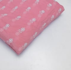 Pink Colour Kota Doria Embroidered Fabric