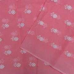 Pink Colour Kota Doria Embroidered Fabric