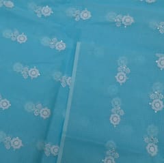 Firozi Colour Kota Doria Embroidered Fabric