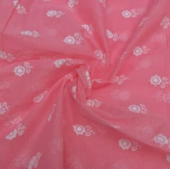 Pink Colour Kota Doria Embroidered Fabric