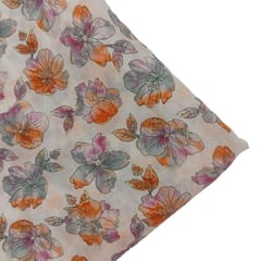Orange With Pink Shades Floral, Off White Muslin Print Fabric
