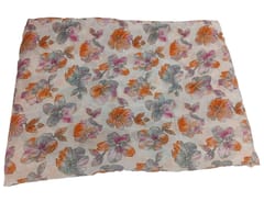 Orange With Pink Shades Floral, Off White Muslin Print Fabric