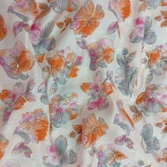 Orange With Pink Shades Floral, Off White Muslin Print Fabric