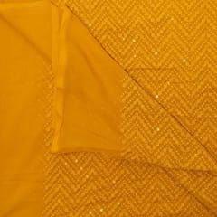 Mustard Colour Georgette Chikan Embroidered Fabric