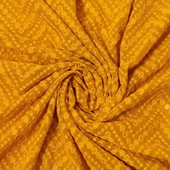 Mustard Colour Georgette Chikan Embroidered Fabric