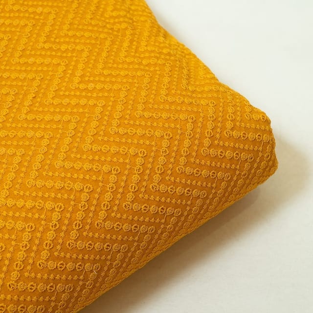 Mustard Colour Georgette Chikan Embroidered Fabric