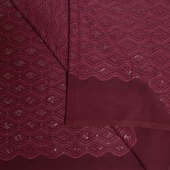 Wine Colour Georgette Chikan Embroidered Fabric