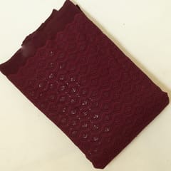 Wine Colour Georgette Chikan Embroidered Fabric
