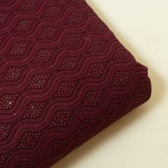 Wine Colour Georgette Chikan Embroidered Fabric