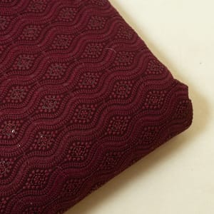 Wine Colour Georgette Chikan Embroidered Fabric