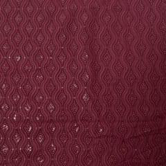 Wine Colour Georgette Chikan Embroidered Fabric