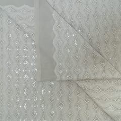 Grey Colour Georgette Chikan Embroidered Fabric