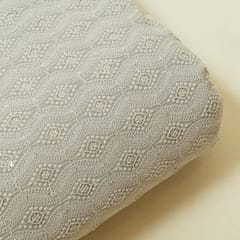 Grey Colour Georgette Chikan Embroidered Fabric