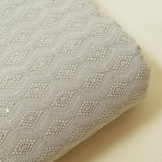 Grey Colour Georgette Chikan Embroidered Fabric
