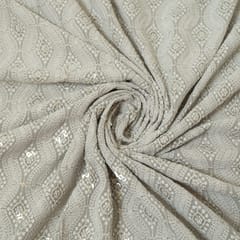 Grey Colour Georgette Chikan Embroidered Fabric