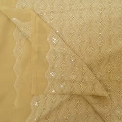 Biege Colour Georgette Chikan Embroidered Fabric