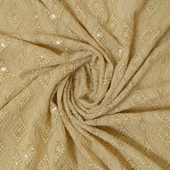 Biege Colour Georgette Chikan Embroidered Fabric