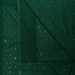 Bottle Green Colour Georgette Chikan Embroidered Fabric