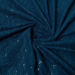 Teal Blue Colour Georgette Chikan Embroidered Fabric