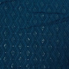 Teal Blue Colour Georgette Chikan Embroidered Fabric
