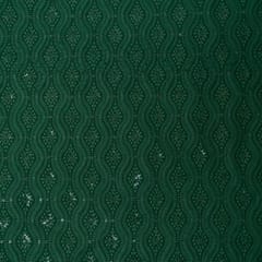 Bottle Green Colour Georgette Chikan Embroidered Fabric