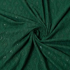 Bottle Green Colour Georgette Chikan Embroidered Fabric