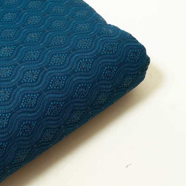 Teal Blue Colour Georgette Chikan Embroidered Fabric