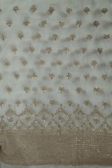 White Colour Dyeable Georgette Zari Embroidered Fabric