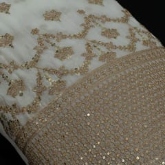 White Colour Dyeable Georgette Zari Embroidered Fabric