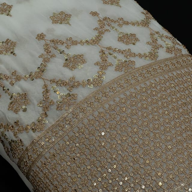 White Colour Dyeable Georgette Zari Embroidered Fabric
