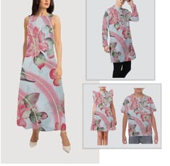 White With Pink Floral, Curve Lines Muslin Print Fabric