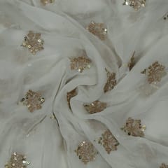 White Colour Dyeable Georgette Zari Embroidered Fabric