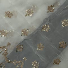 White Colour Dyeable Georgette Zari Embroidered Fabric